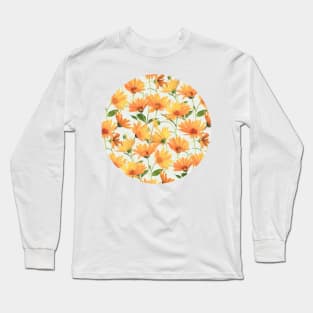 Painted Radiant Orange Daisies on off-white Long Sleeve T-Shirt